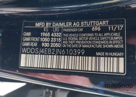 2018 Mercedes-Benz Cla 250 from USA, damaged, VIN WDDSJ4EB2JN610399